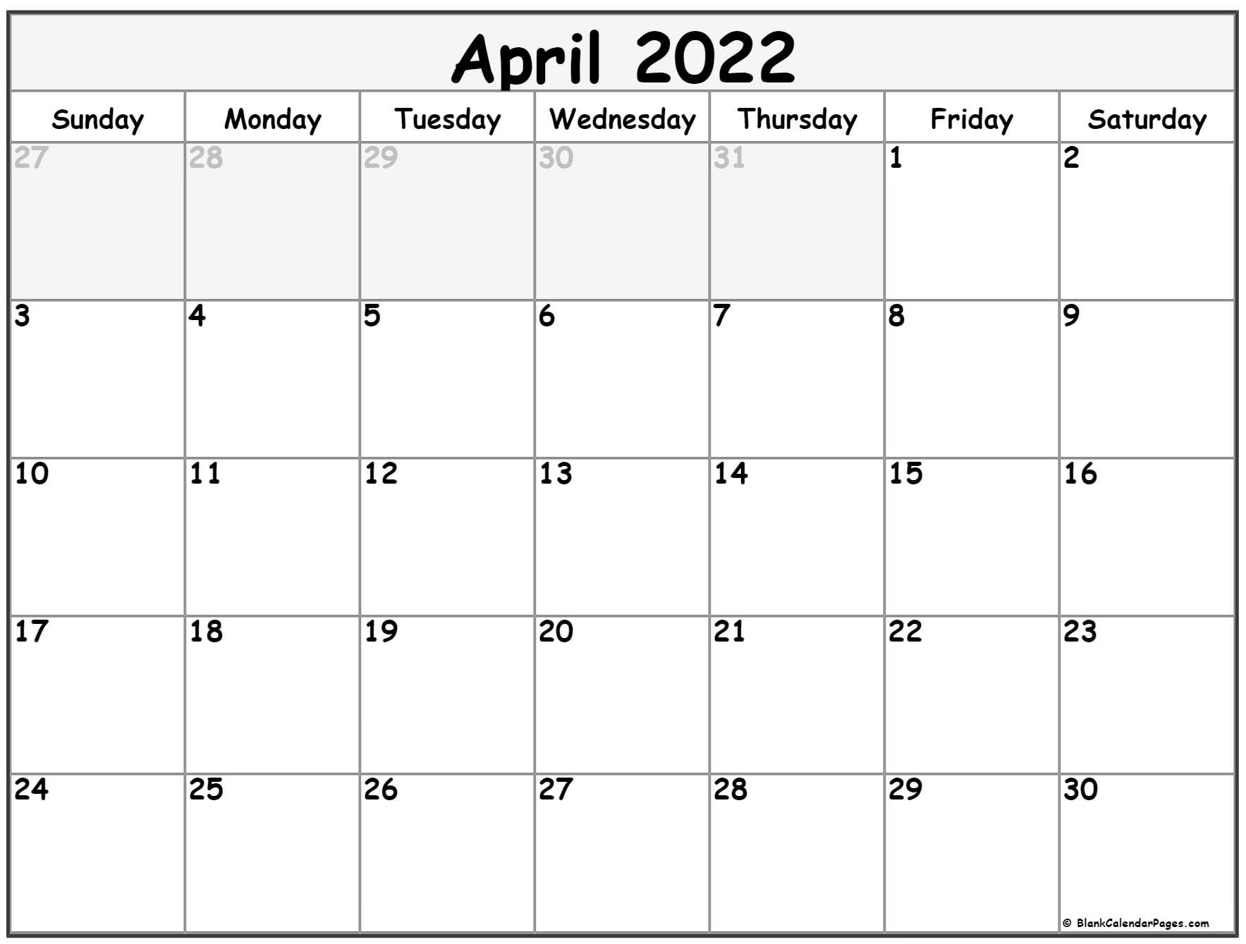 April 2022 Calendar | Free Printable Calendar Templates