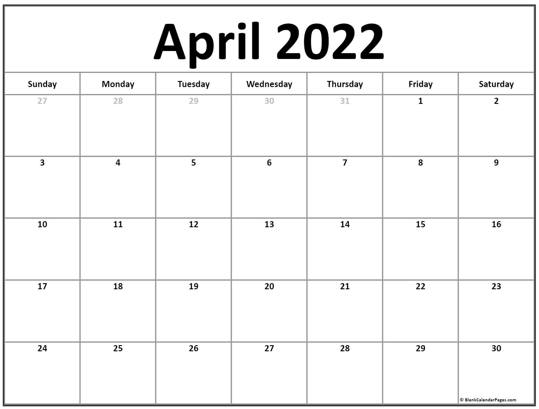 April 2022 Calendar | Free Printable Calendar Templates