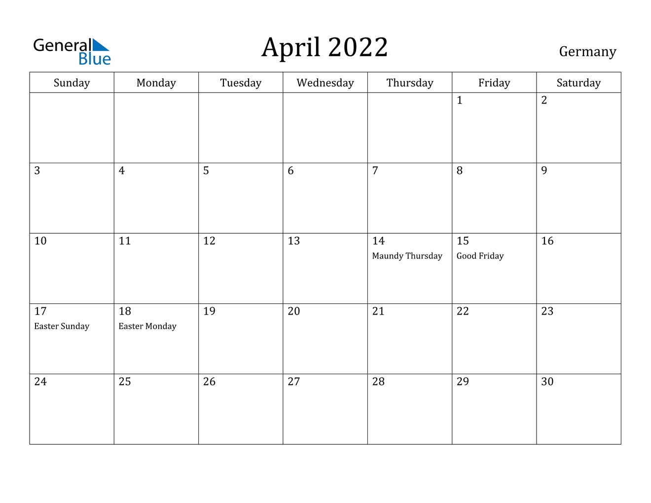 April 2022 Calendar - Germany