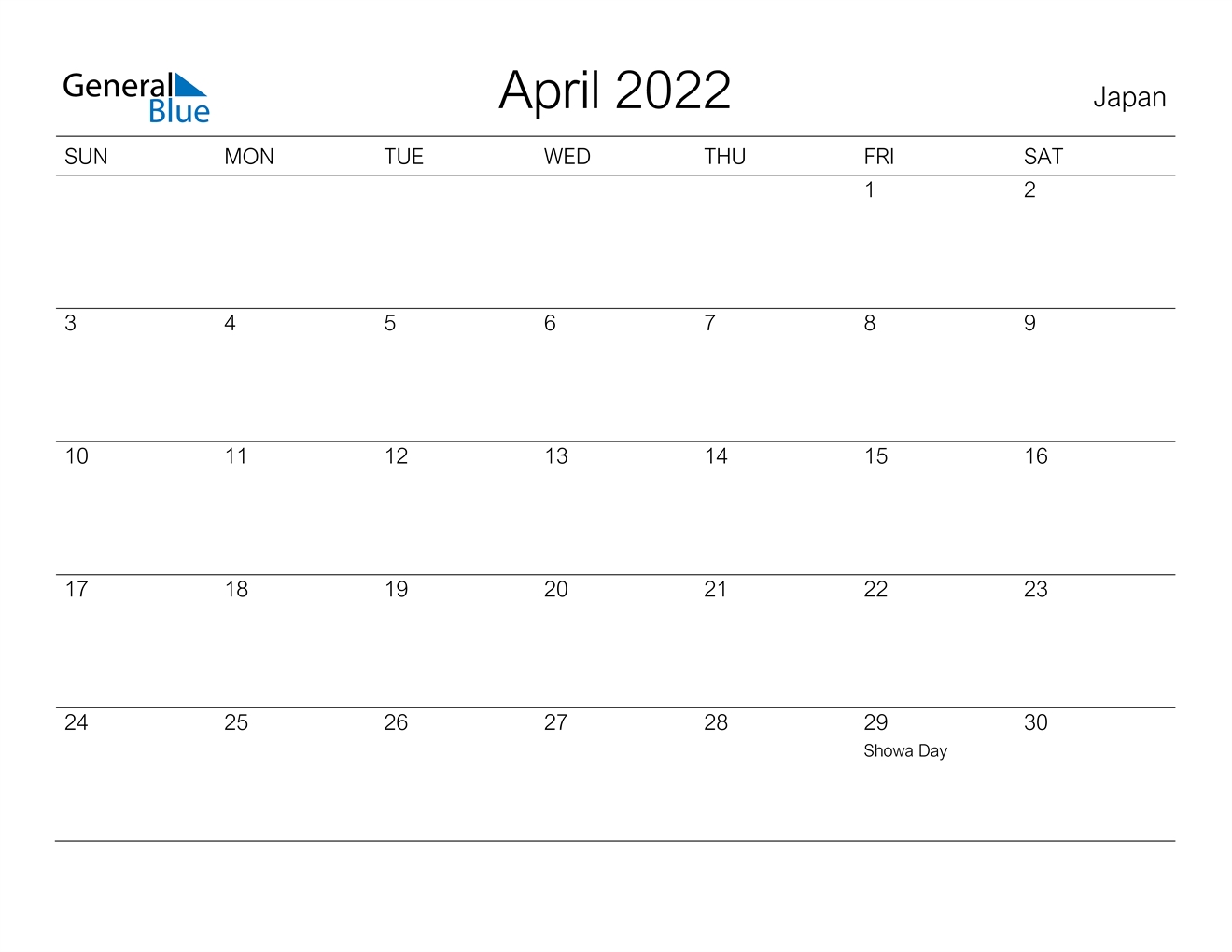 April 2022 Calendar - Japan