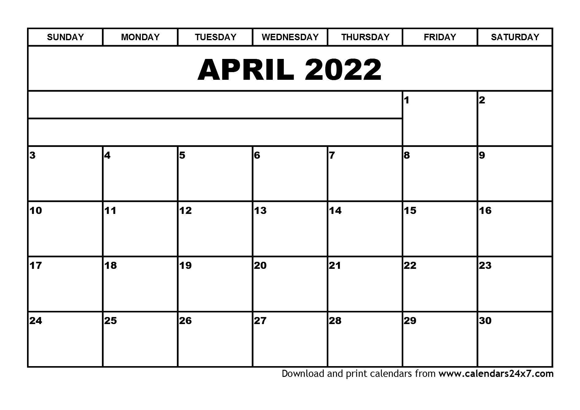 Perfect April 2022 Calendar Dates