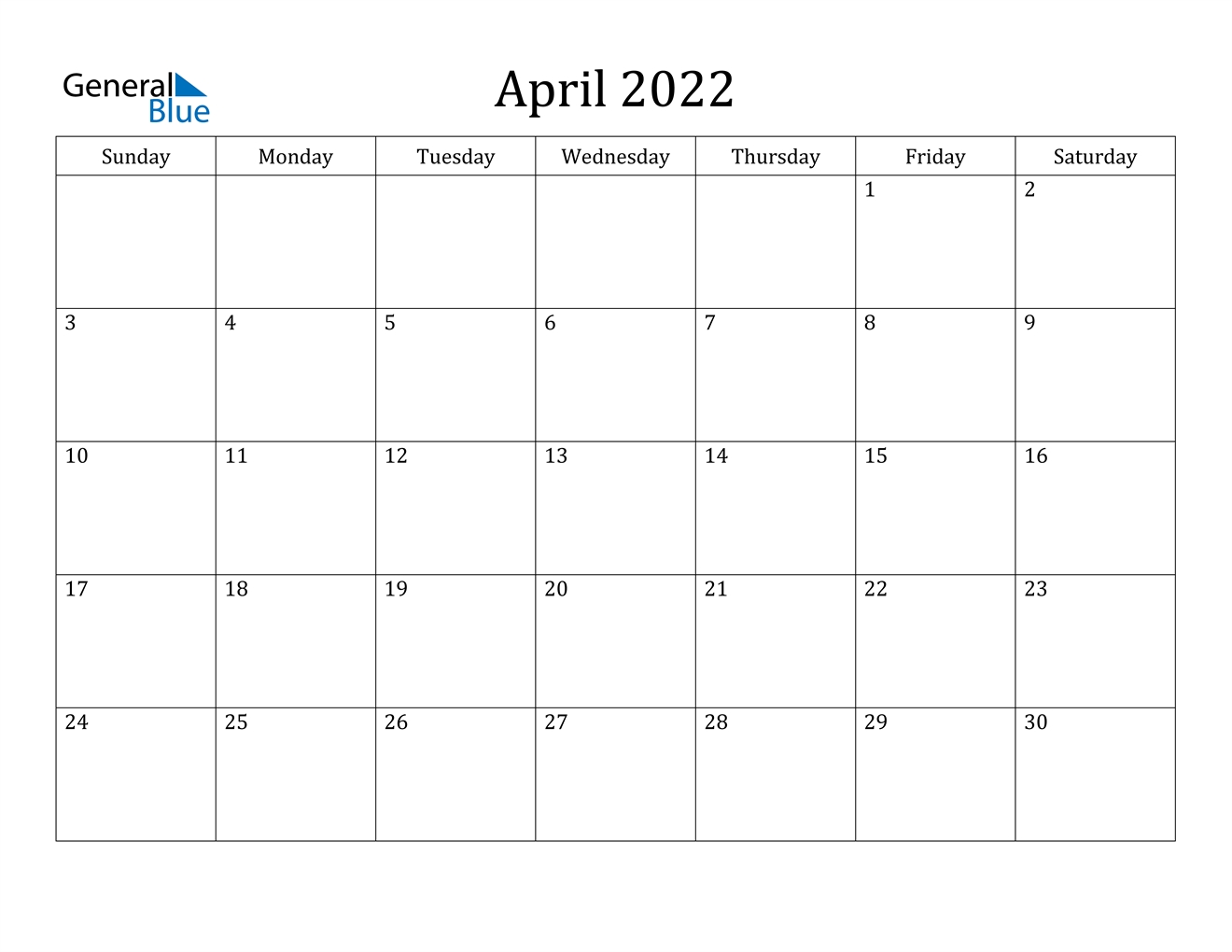 April 2022 Calendar - Pdf Word Excel