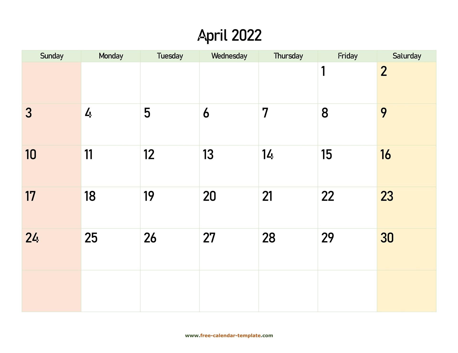 Effective April 2022 Calendar Template