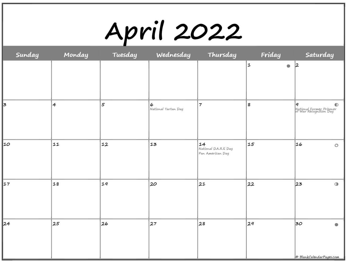 April 2022 Lunar Calendar | Moon Phase Calendar