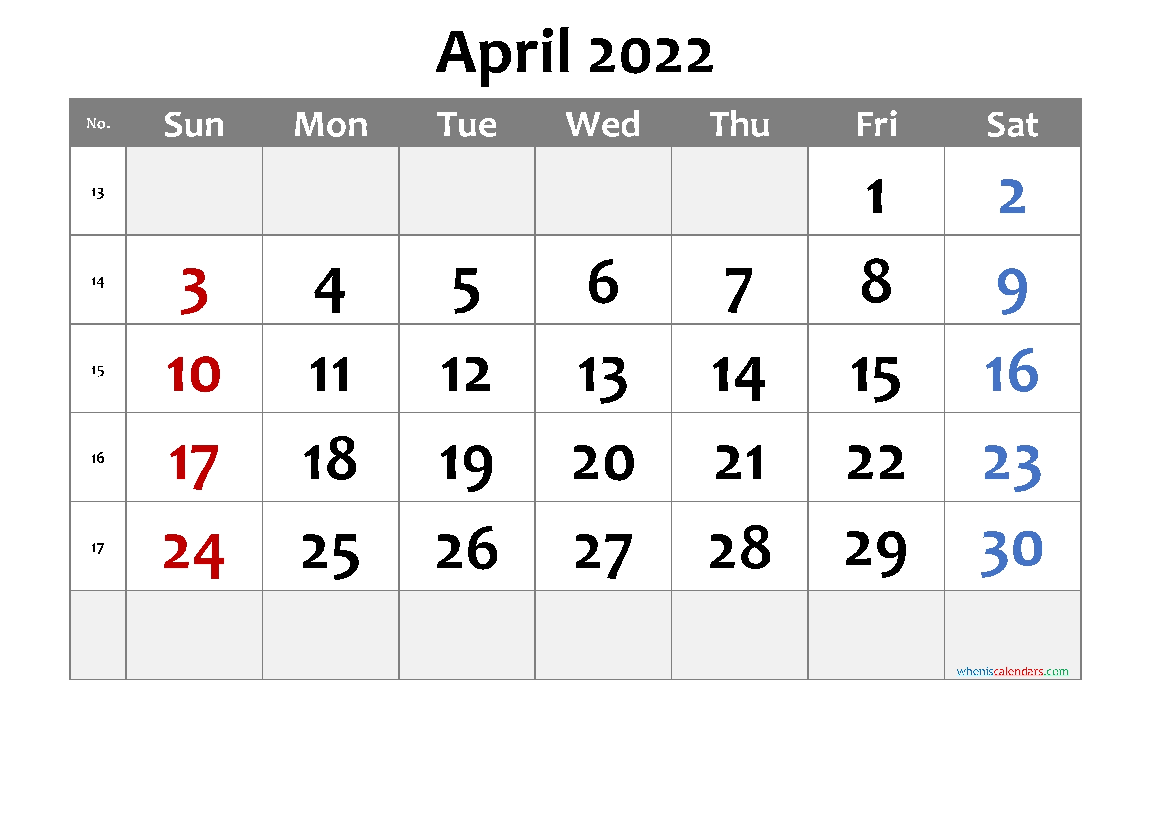 April 2022 Printable Calendar - 6 Templates