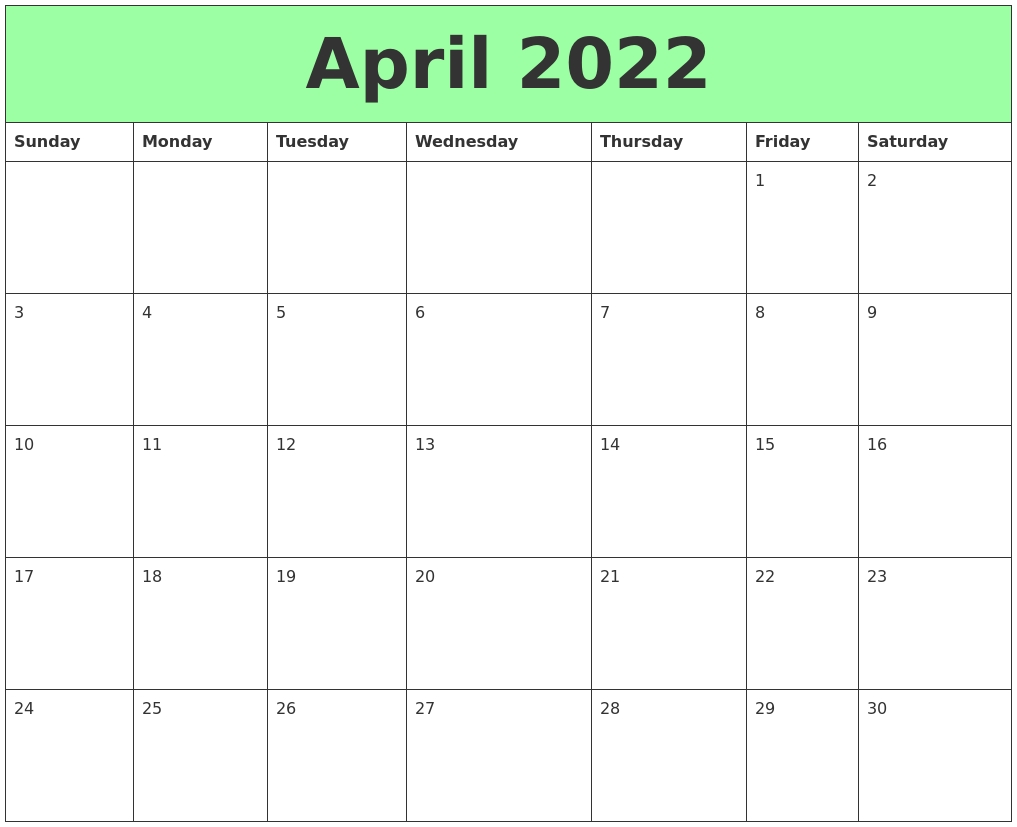 April 2022 Printable Calendars