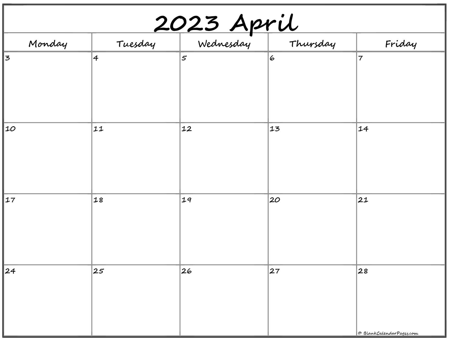 April 2023 Monday Calendar | Monday To Sunday