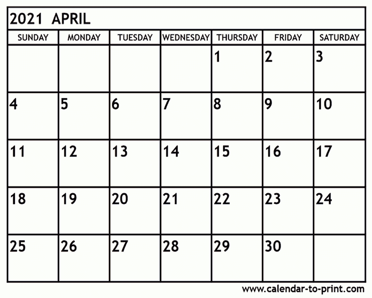 April Calendar 2021 Printable | Month Calendar Printable