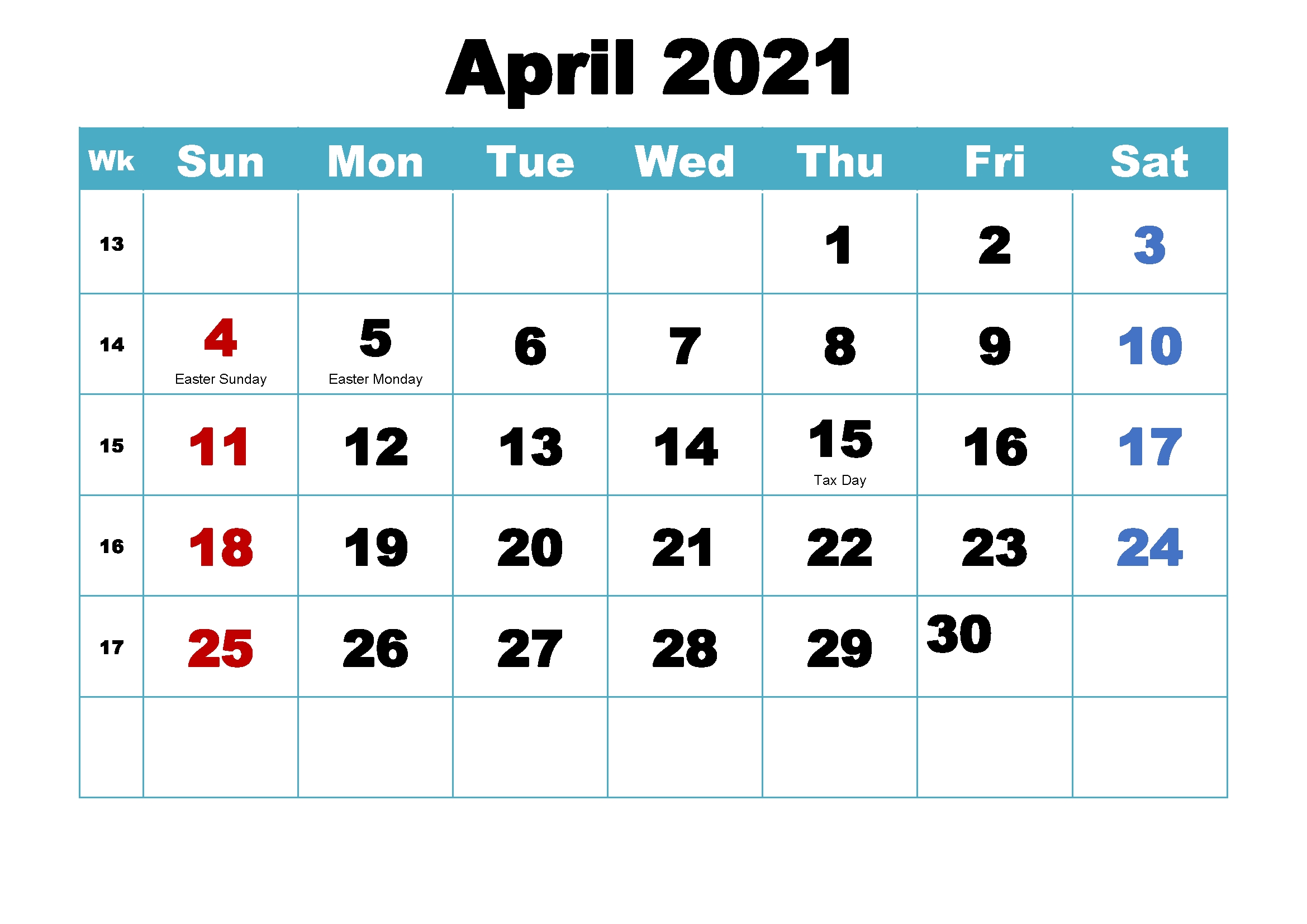 April Calendar For 2021 | Printable March