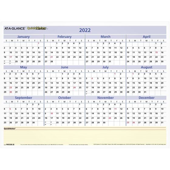 At-A-Glance 2022 Quicknotes Compact Erasable Monthly