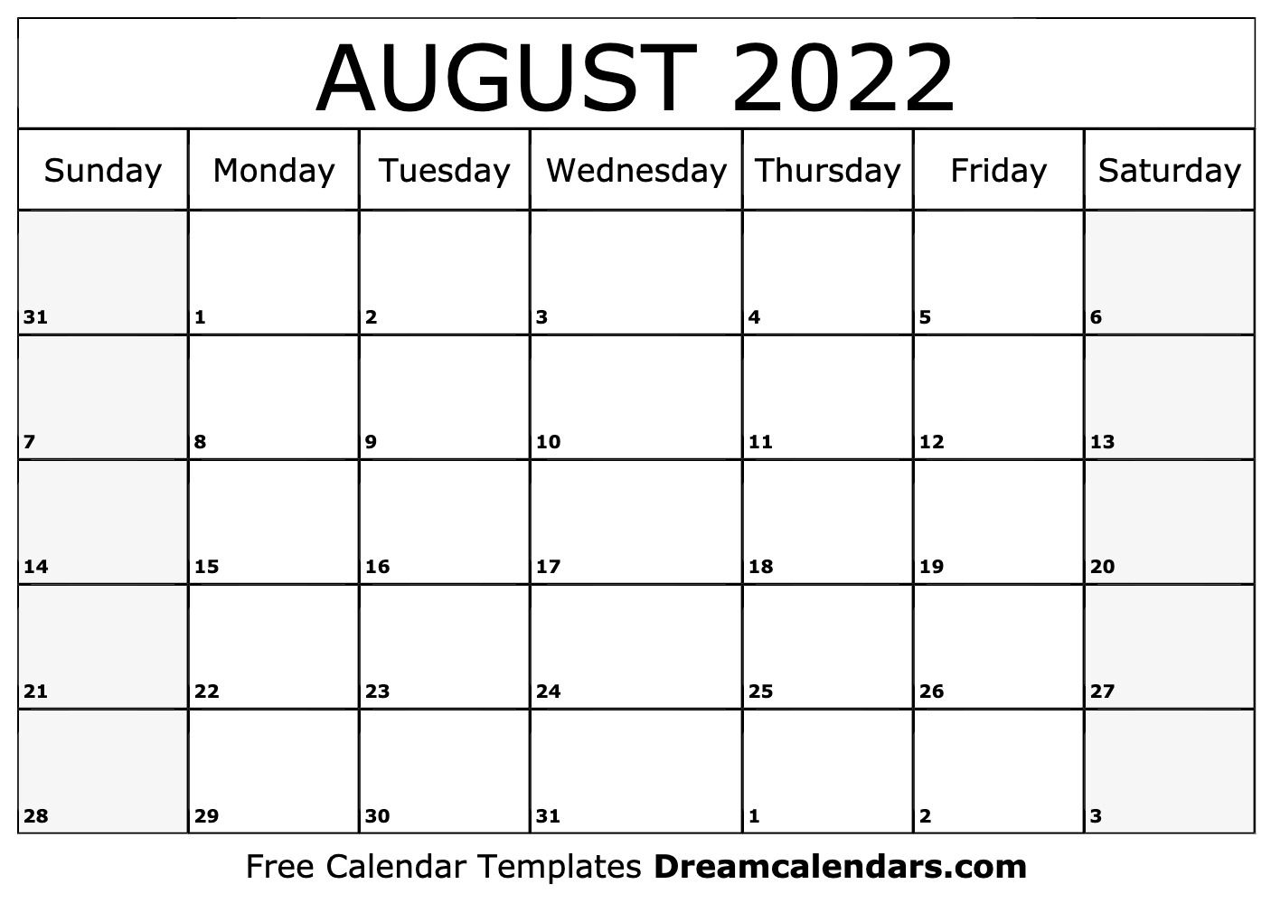 August 2022 Calendar | Free Blank Printable Templates
