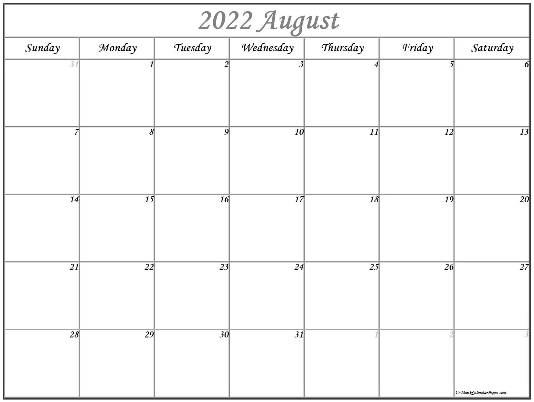 August 2022 Calendar | Free Printable Calendar Templates