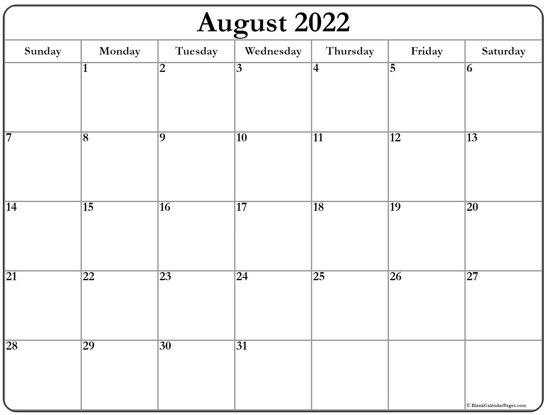 August 2022 Calendar | Free Printable Calendar Templates