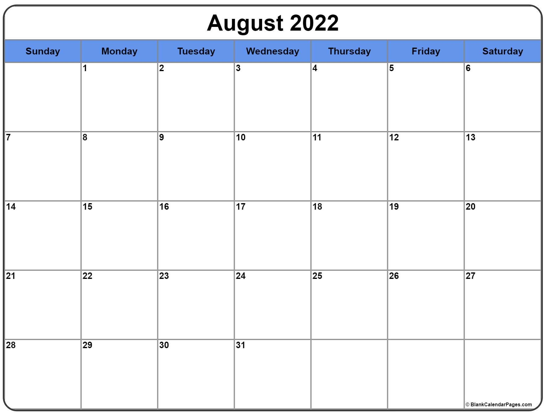 Best August 2022 Calendar With Holidays