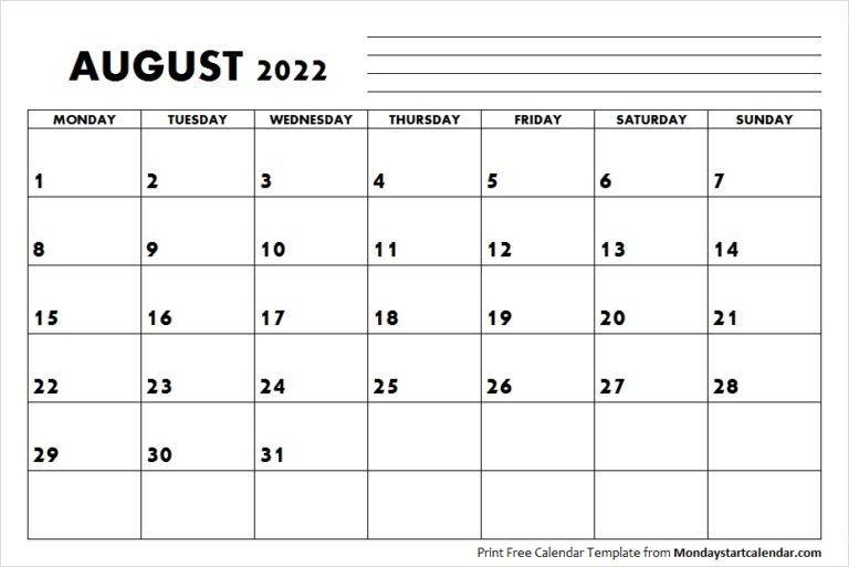 The August 2022 Calendar Uk