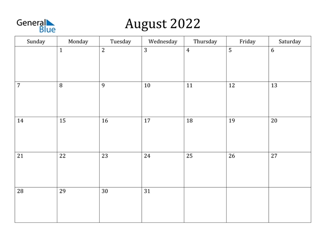 August 2022 Calendar (Pdf Word Excel)