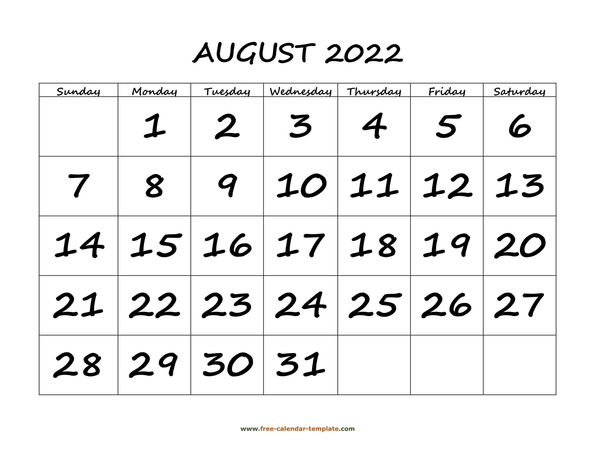 August 2022 Free Calendar Tempplate | Free-Calendar