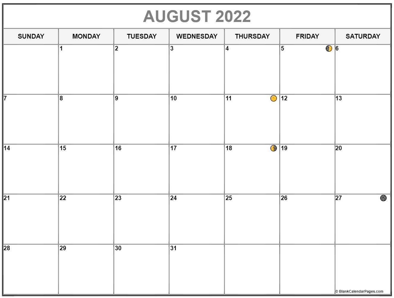 August 2022 Lunar Calendar | Moon Phase Calendar