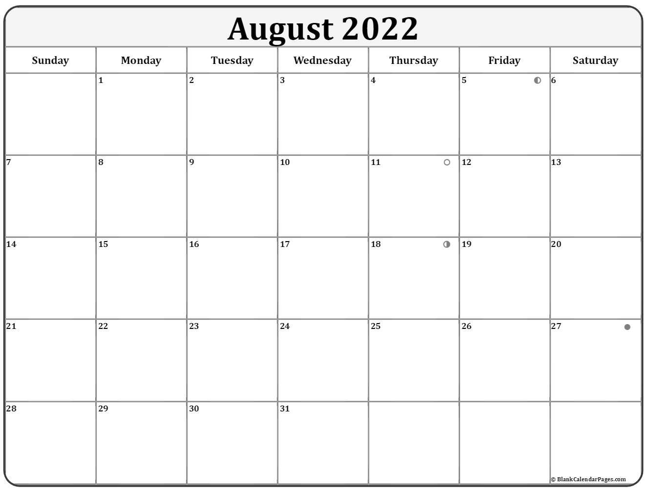 August 2022 Lunar Calendar | Moon Phase Calendar