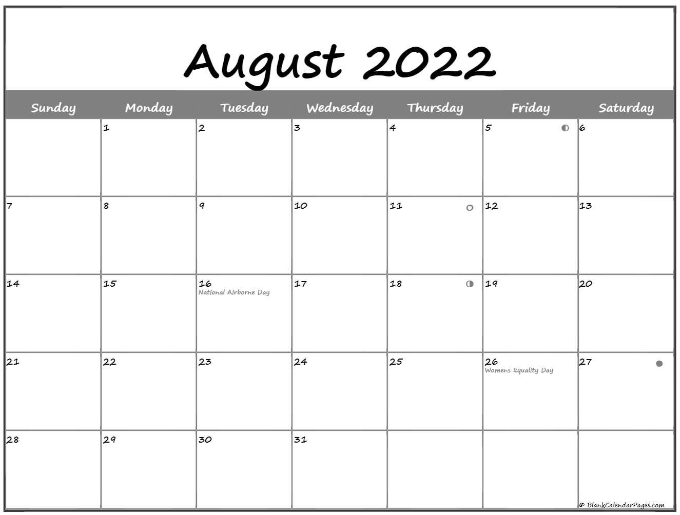 August 2022 Lunar Calendar | Moon Phase Calendar