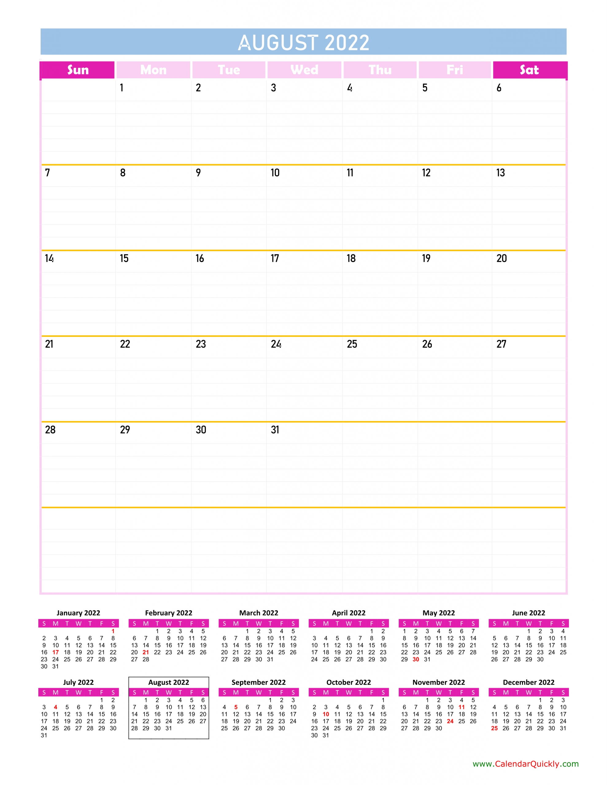 August Calendar 2022 Vertical | Calendar Quickly