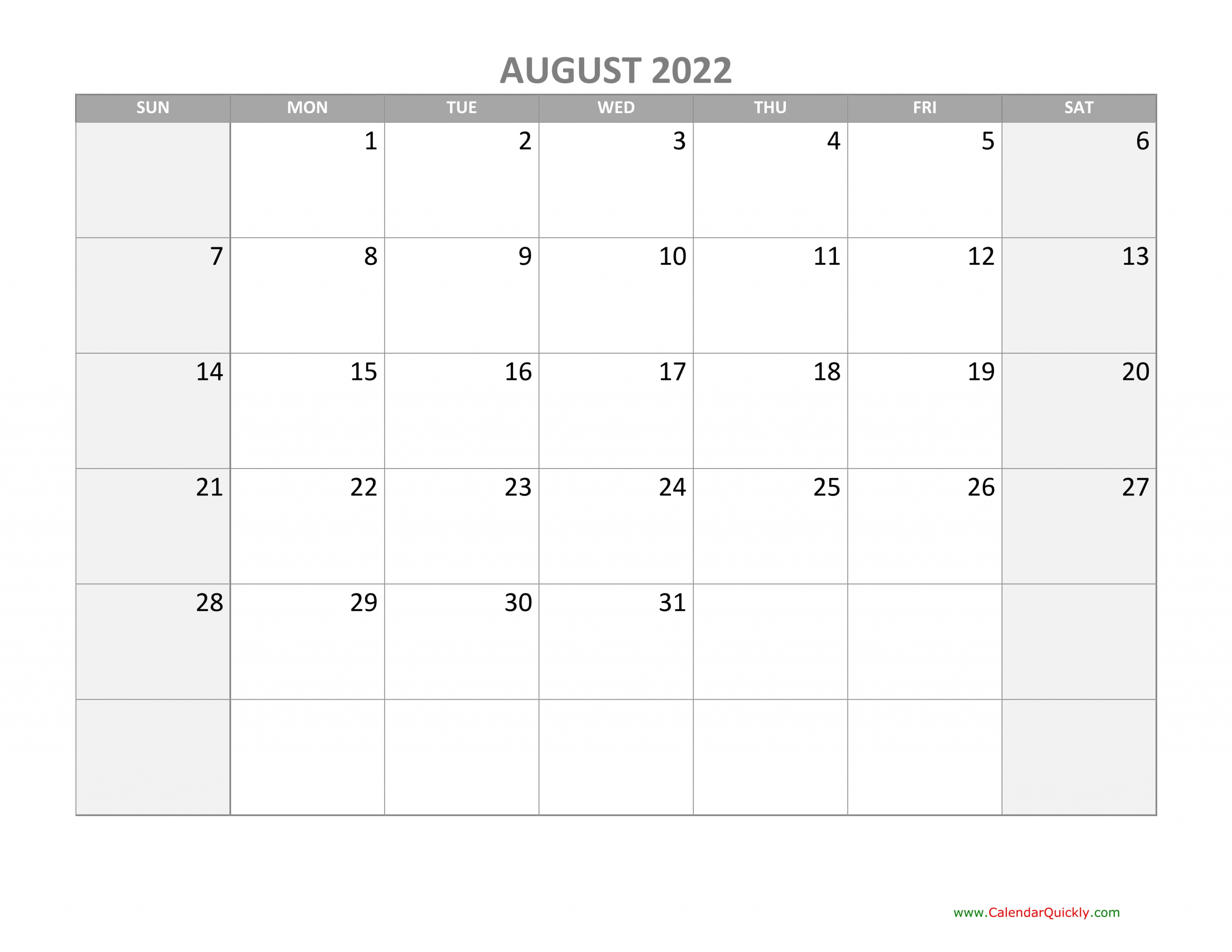 August Calendar 2022 With Holidays | Calendar Quickly