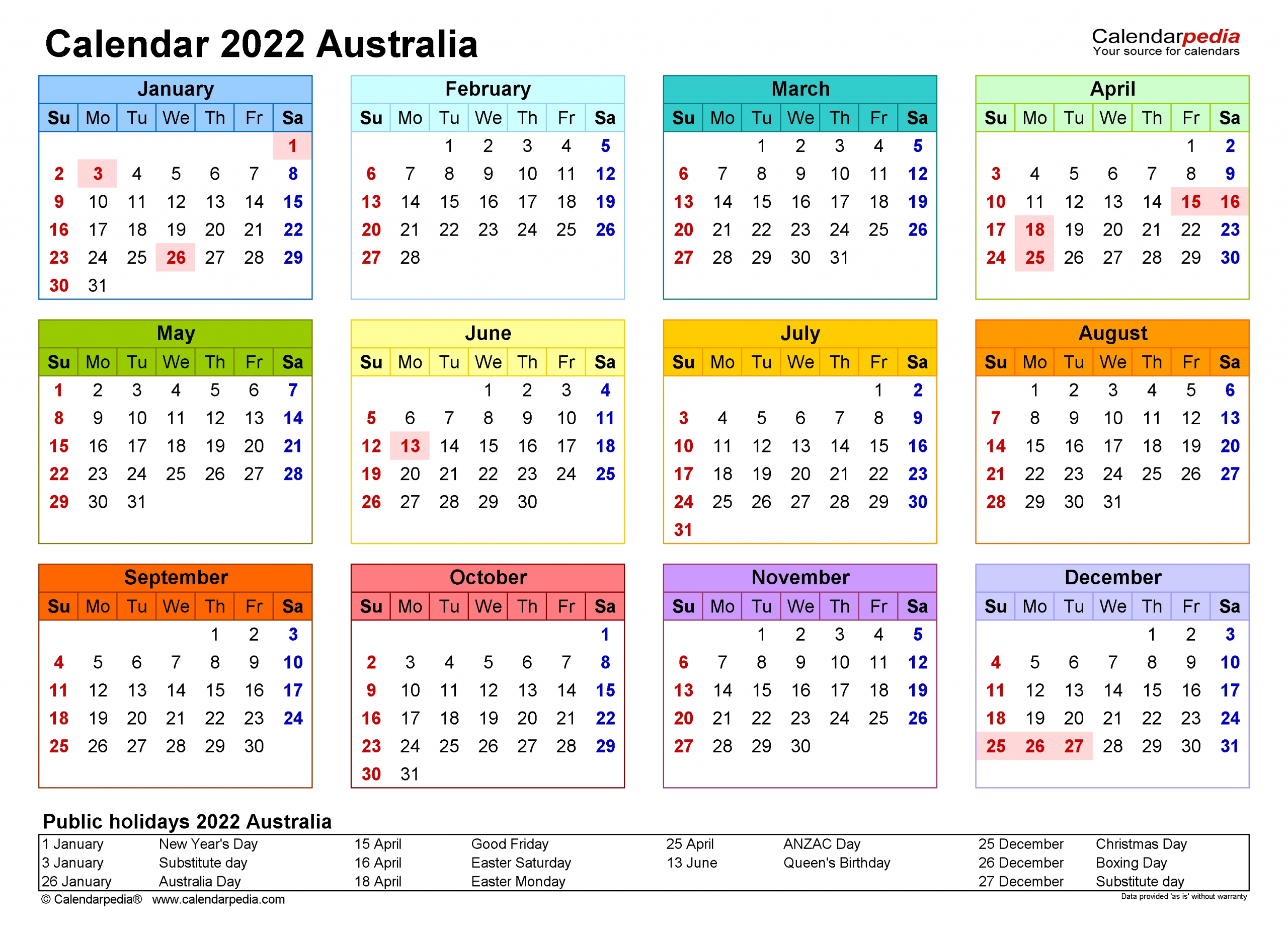 Australia Calendar 2022 - Free Printable Excel Templates