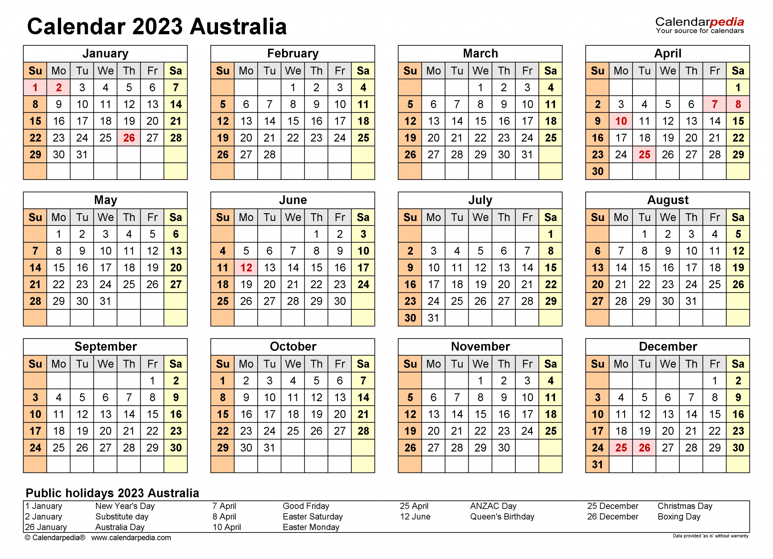 Australia Calendar 2023 - Free Printable Pdf Templates