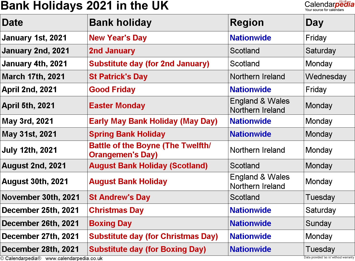 Bank Holiday 2021 Uk | Holidays Coming Up 2021