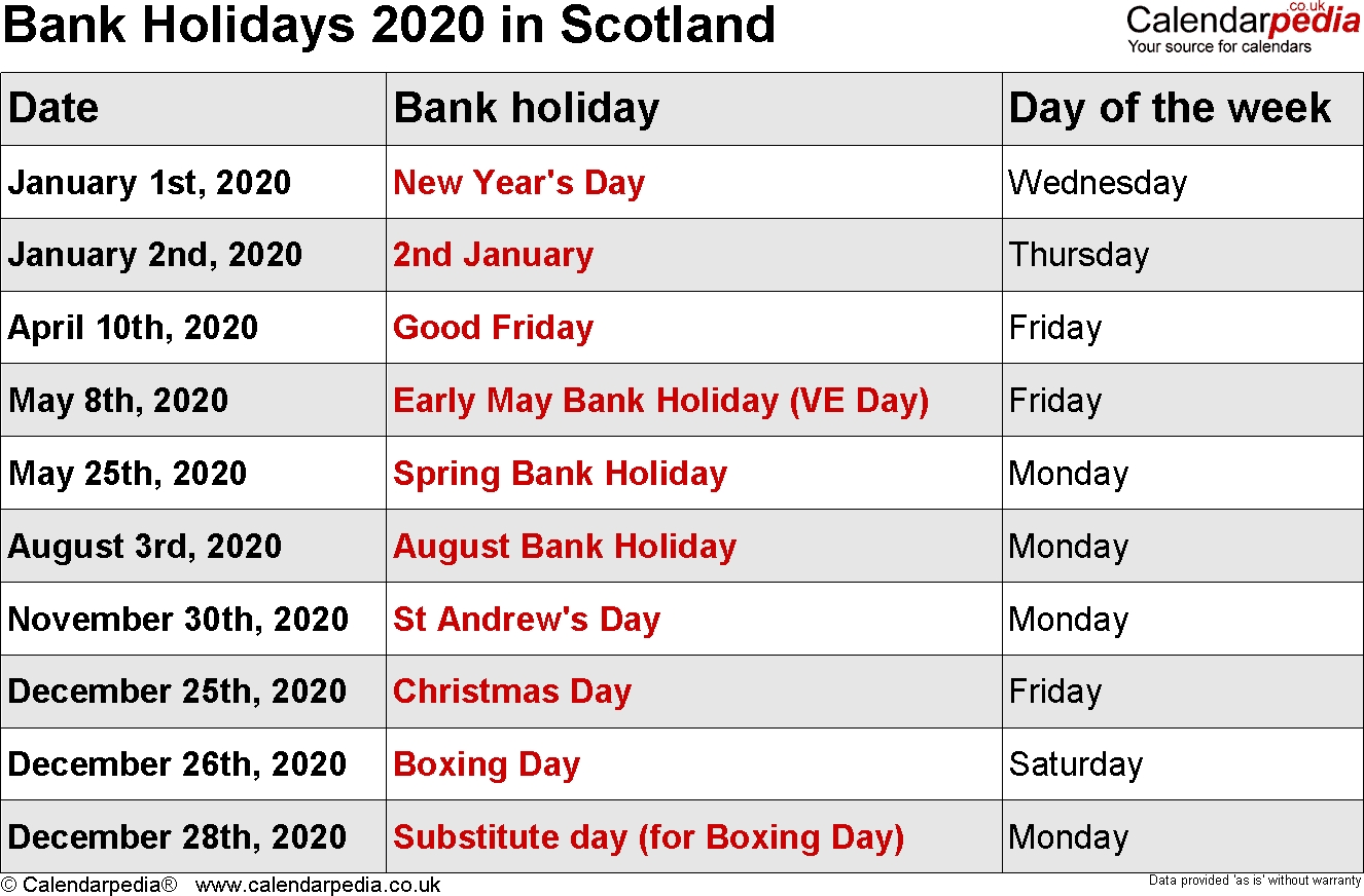 Bank Holidays 2020 In The Uk, With Printable Templates