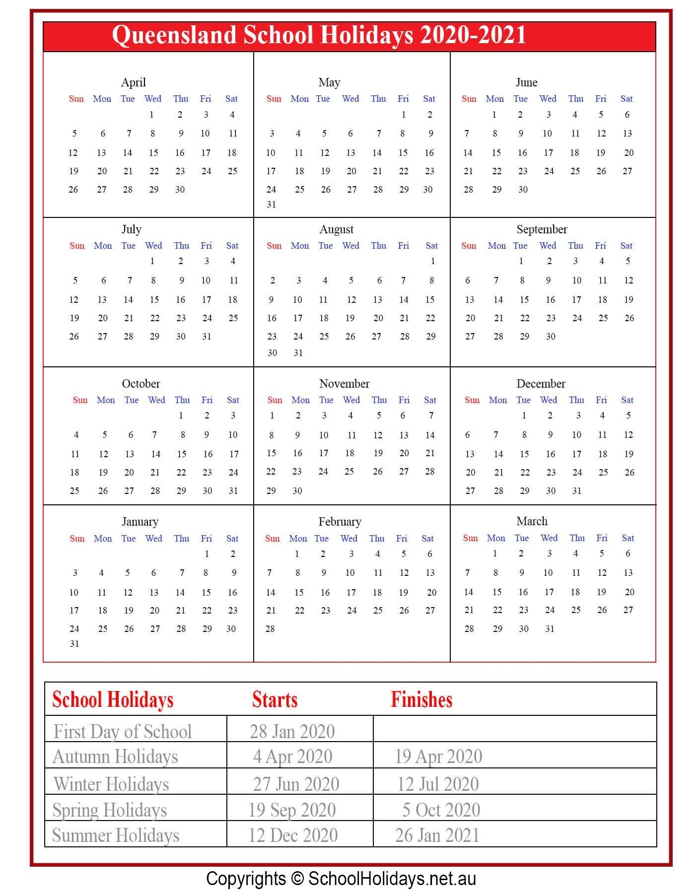 Calander 2021 Queensland Punlic Holidays | Calendar