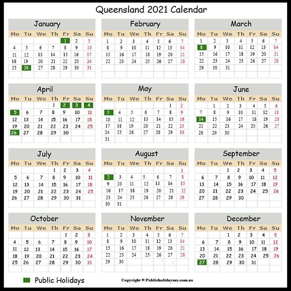 Calander 2021 Queensland Punlic Holidays | Calendar