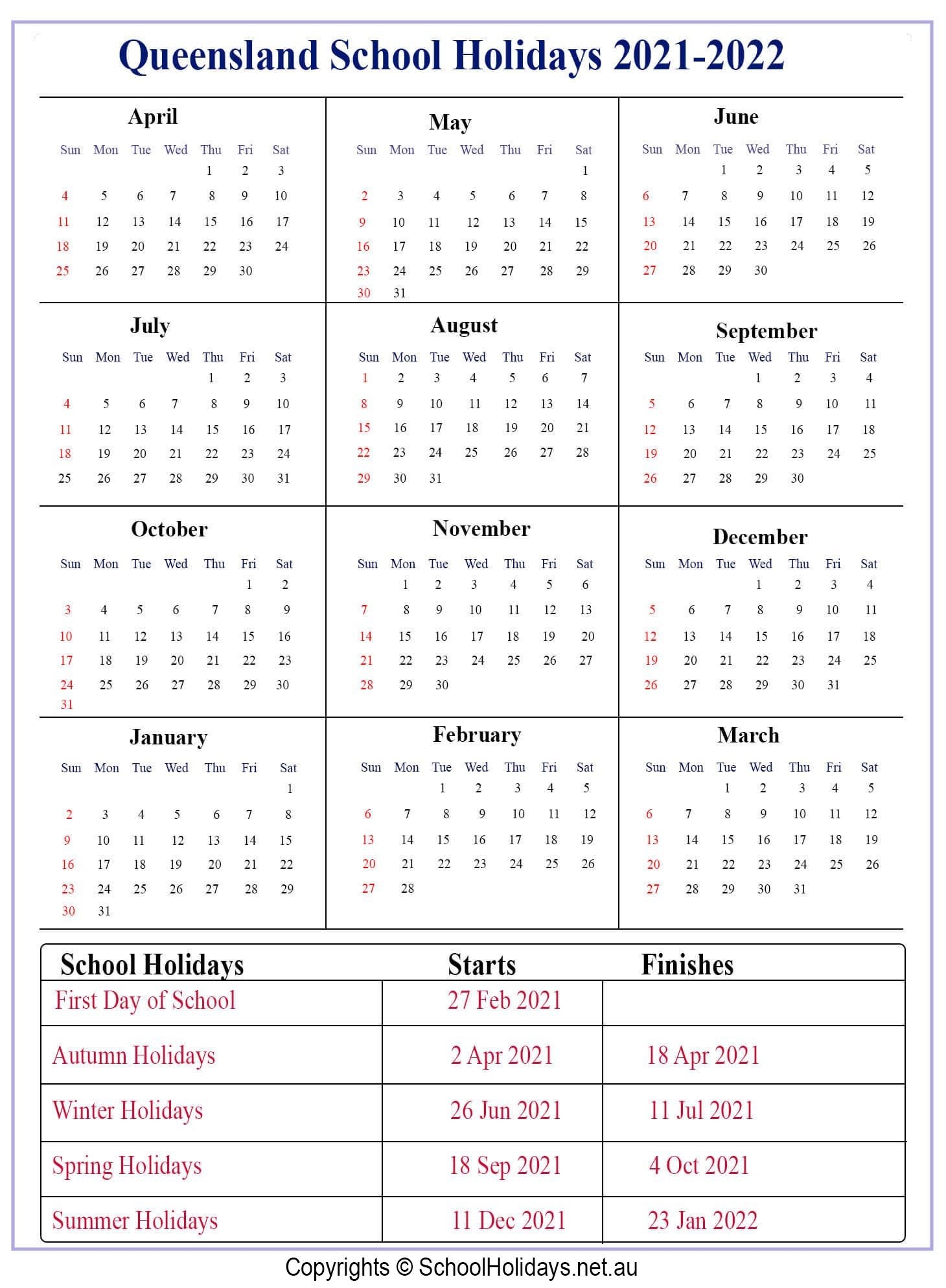 Calander 2021 Queensland Punlic Holidays | Calendar