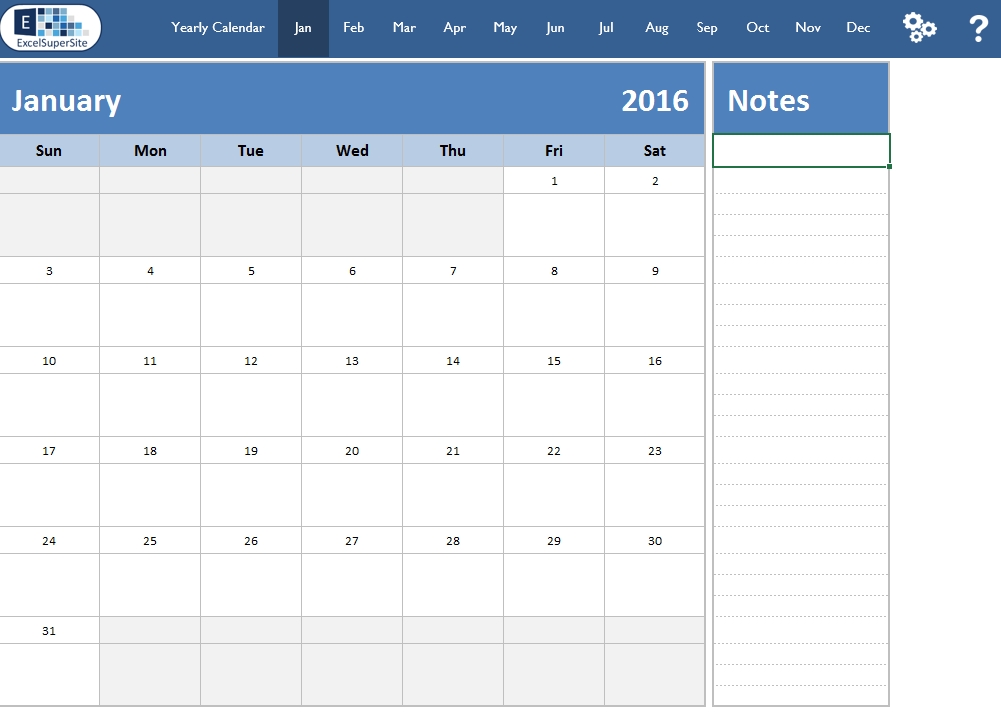 Calendar-12 Month Plus Individual Months | Excelsupersite