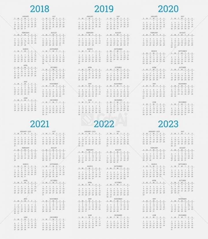 Calendar 2018 2019 2020 2021 2022 2023 Free Vector