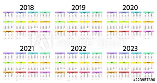 Calendar 2018, 2019, 2020, 2021, 2022, 2023 Year. Week
