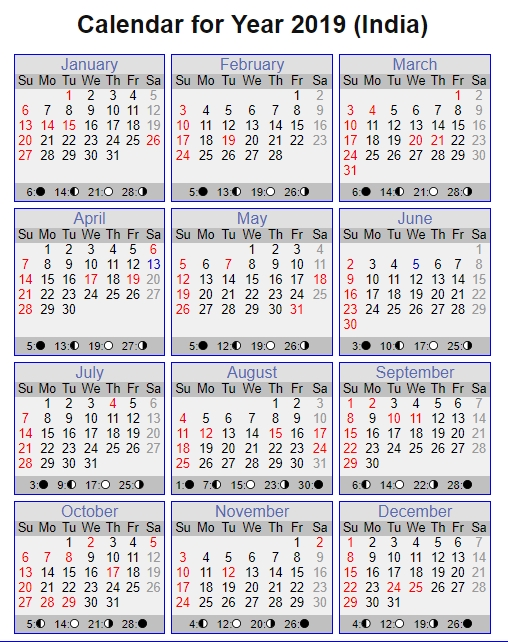 Calendar 2019 India With Holidays And Festivals (2