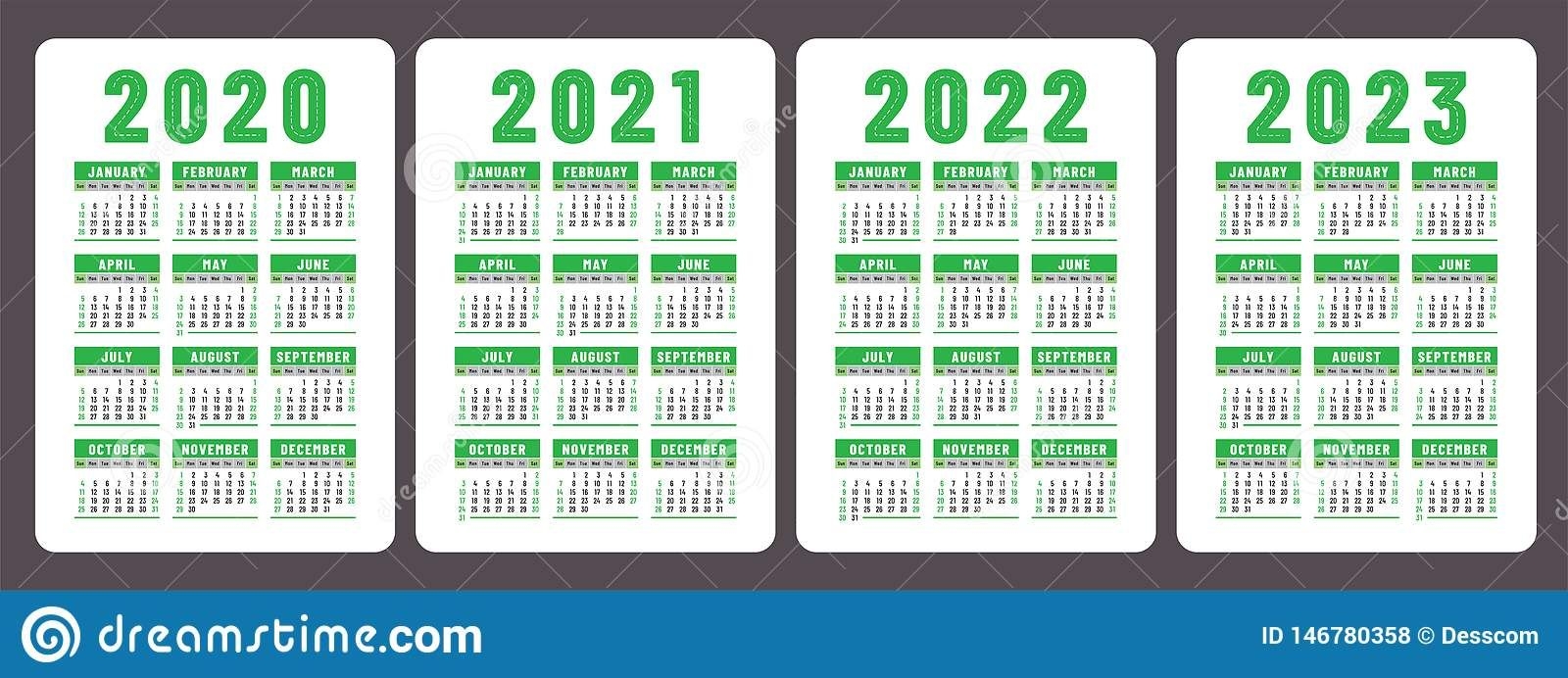 Calendar 2020, 2021, 2022 And 2023. English Color Vector