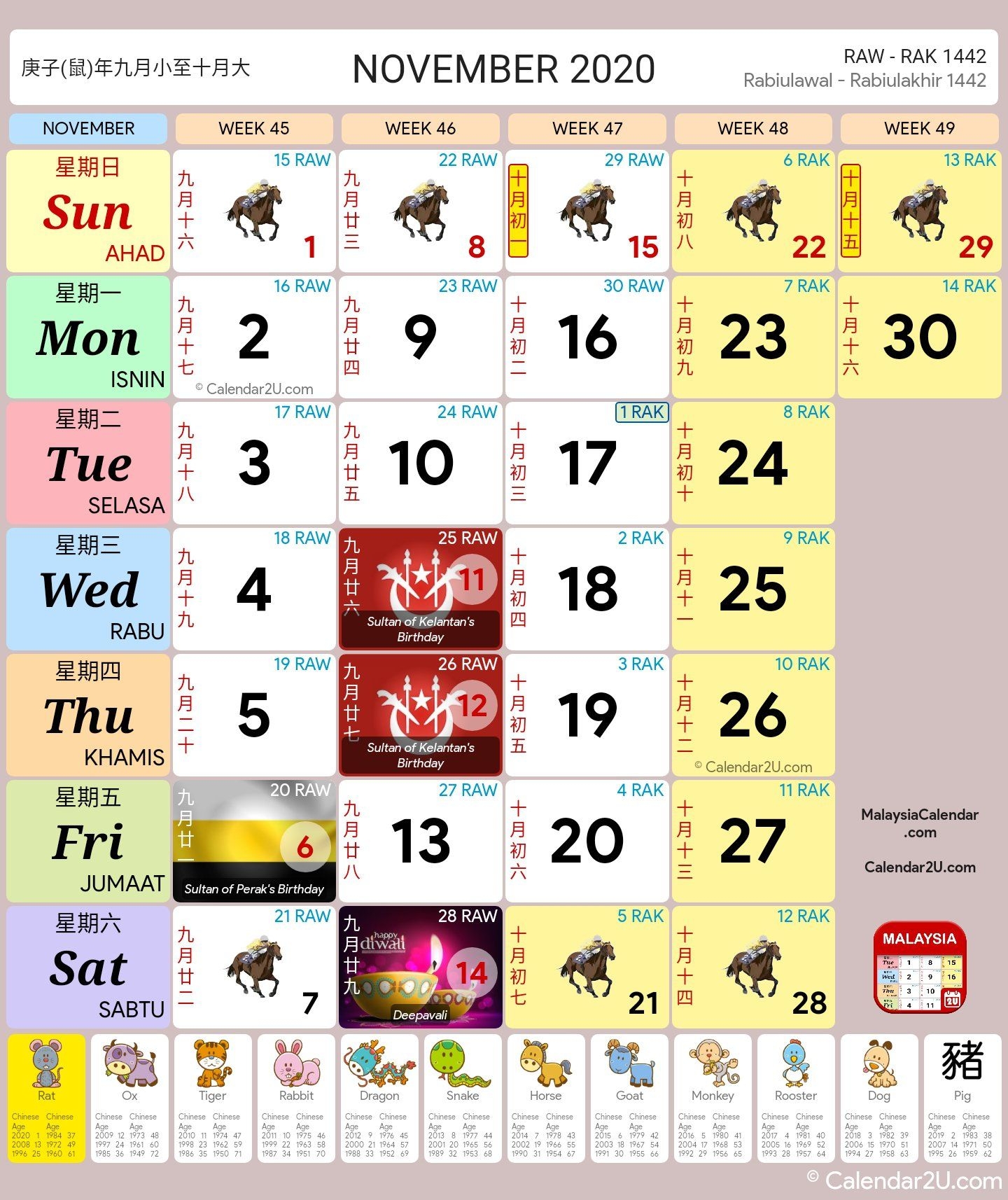Calendar 2020 Kuda Malaysia | Printable Calendar Free