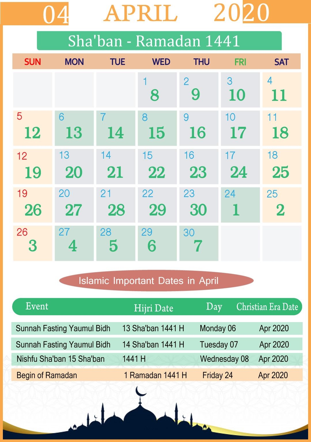 Calendar 2020 Ramadan | Free Printable Calendar