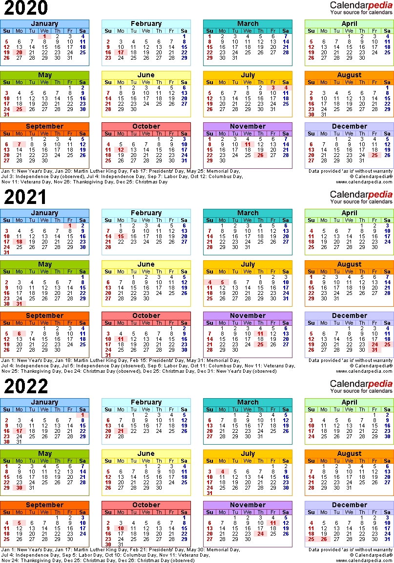 Calendar 2020 To 2022 | Free Printable Calendar