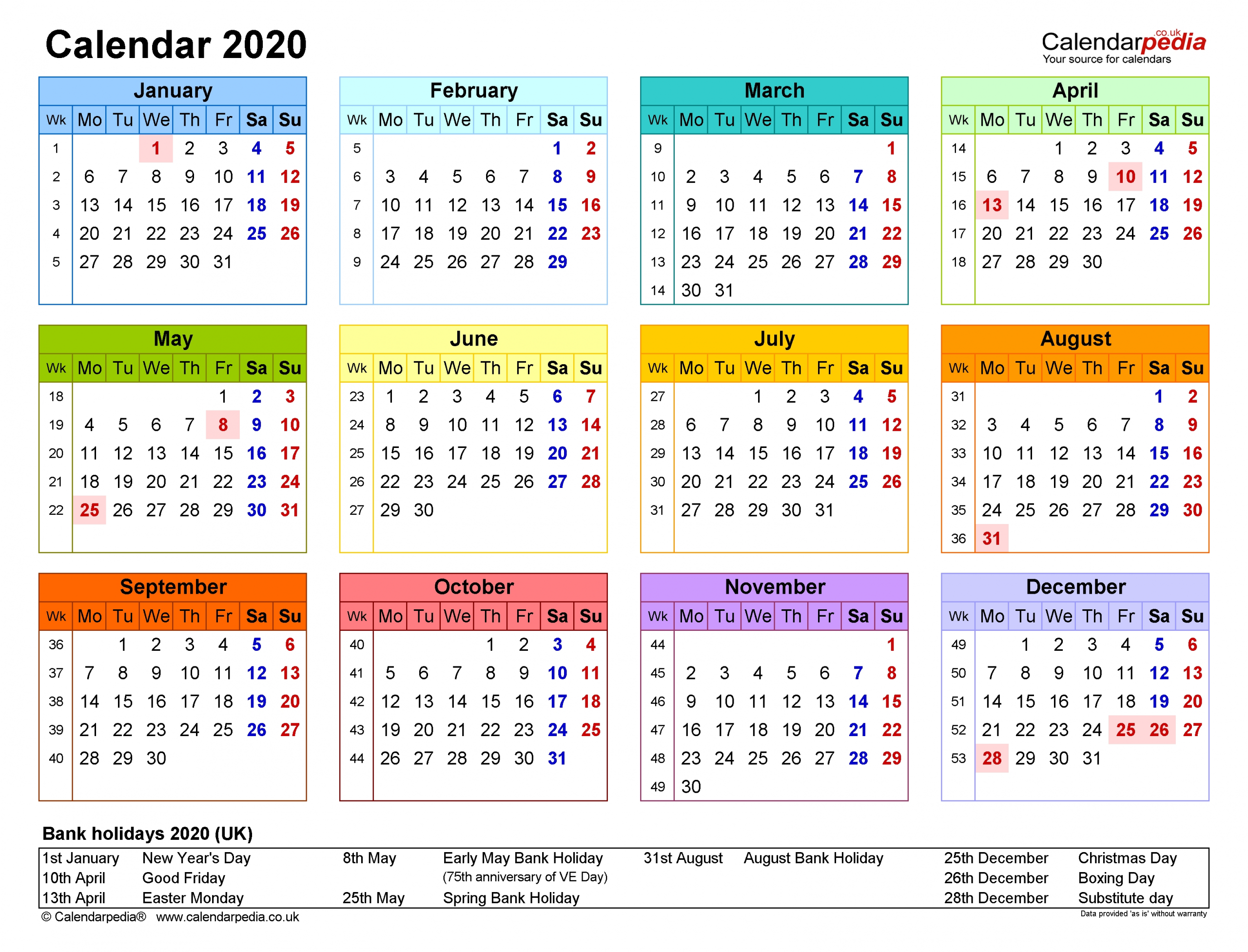 Calendar 2020 (Uk) - Free Printable Pdf Templates