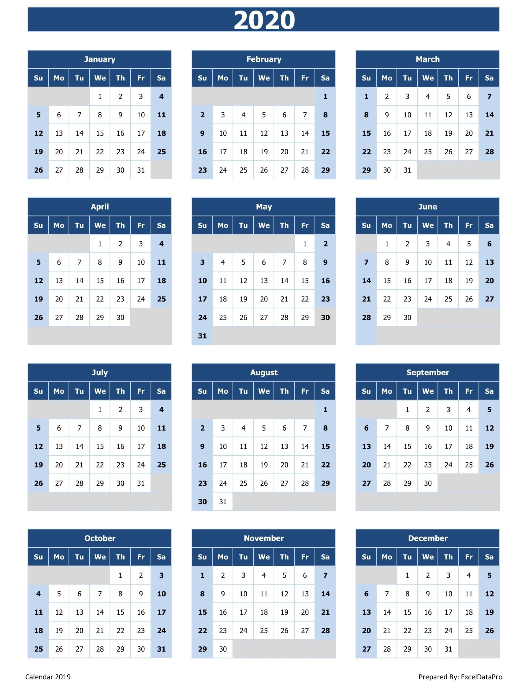 Calendar 2020 Year View | Month Calendar Printable
