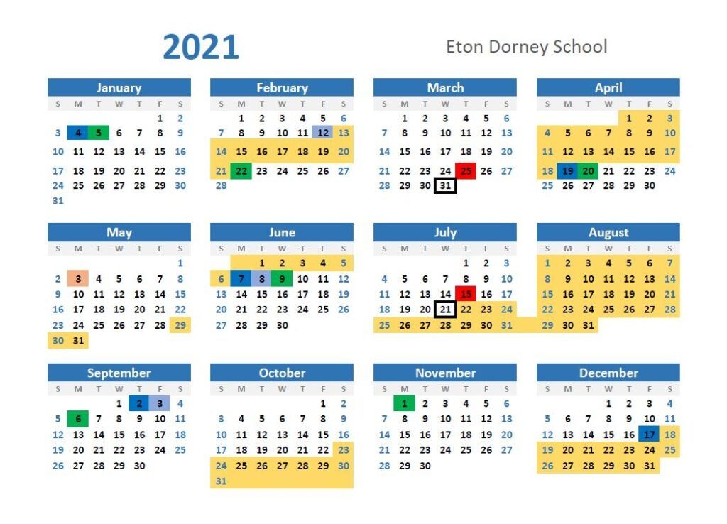 Calendar - 2021 - 2022 - Eton Dorney Special School