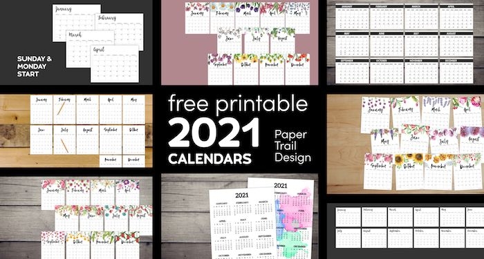 Calendar 2021 Printable One Page | Paper Trail Design