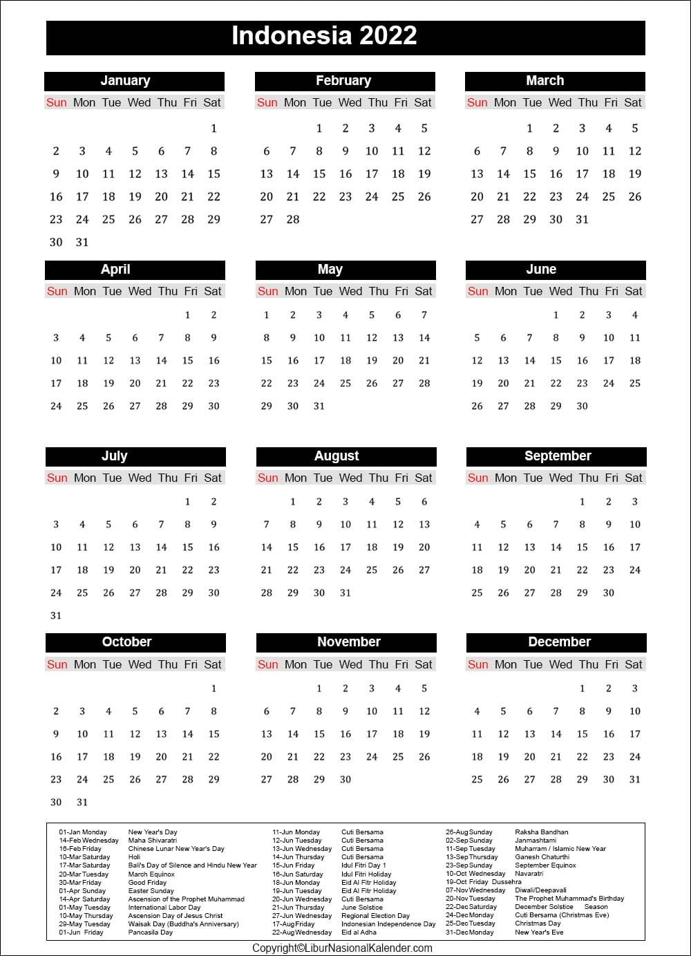 Calendar 2022 Indonesia | Public Holidays 2022