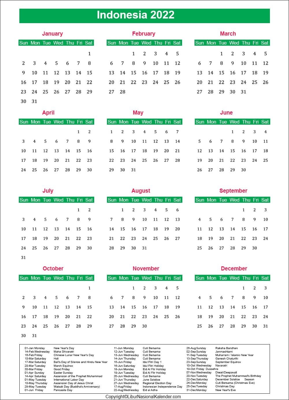 Calendar 2022 Indonesia | Public Holidays 2022