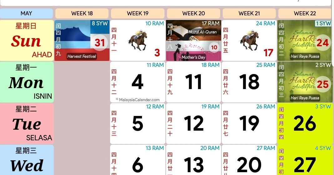 Calendar 2022 Malaysia Kuda - Nexta