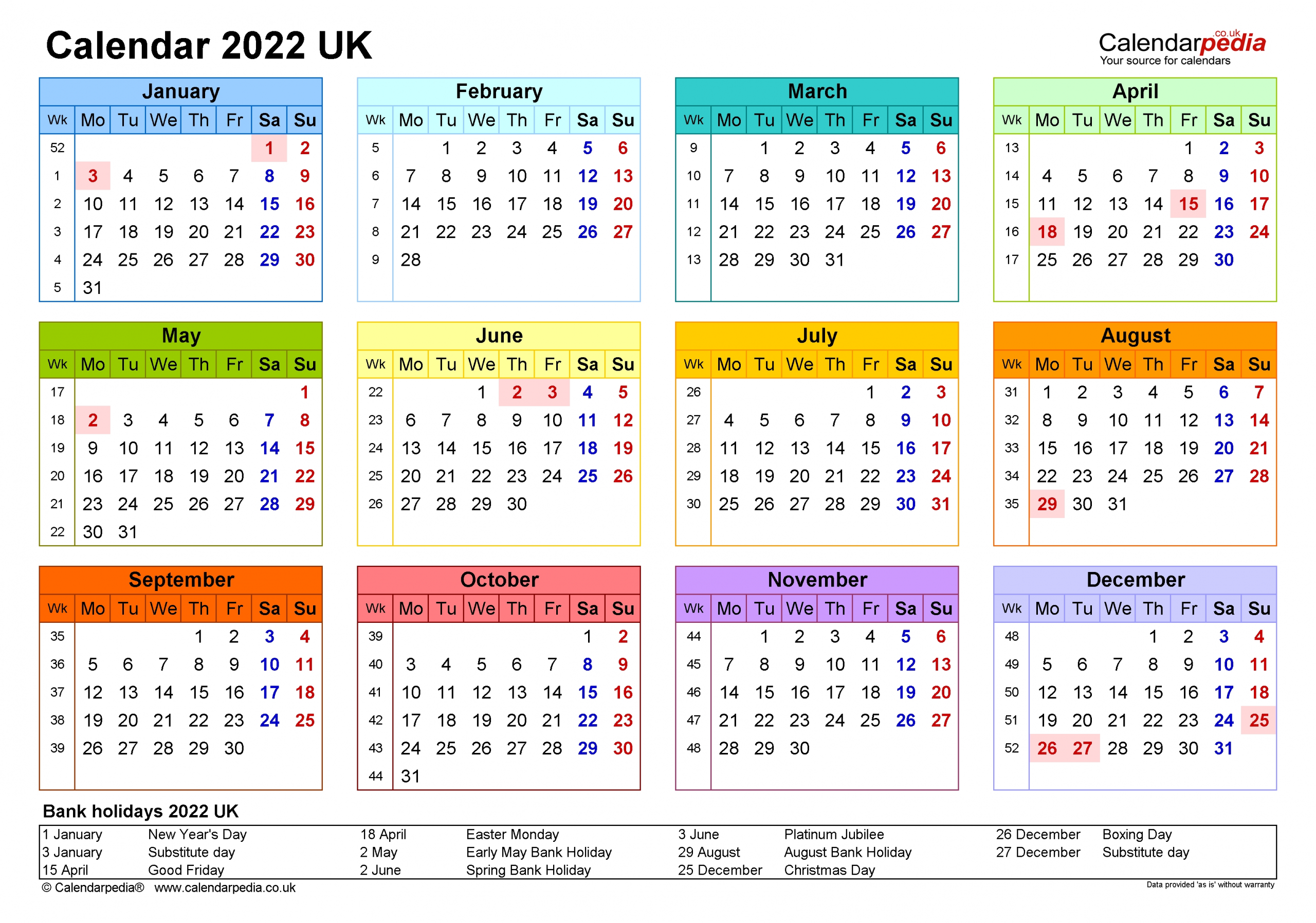 Calendar 2022 (Uk) - Free Printable Microsoft Excel Templates