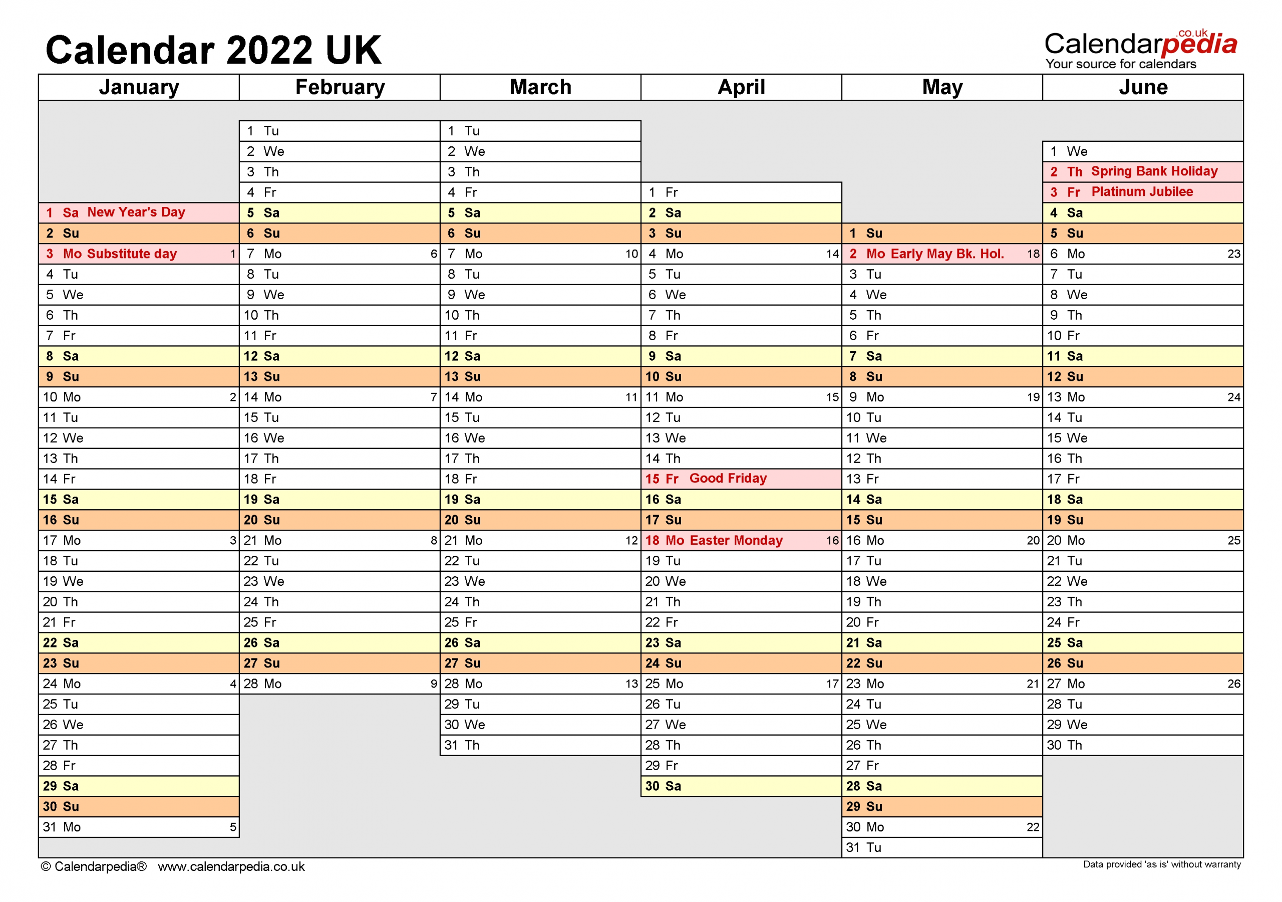 Calendar 2022 (Uk) - Free Printable Microsoft Word Templates